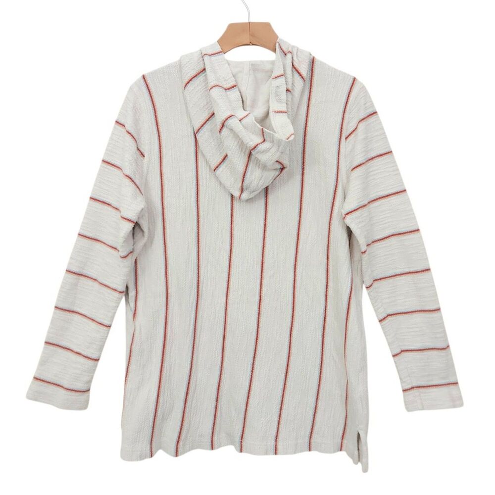 Faherty Baja Hoodie Womens Small White Striped Cotton V-Neck  Top Nautical Beach - Picture 5 of 11
